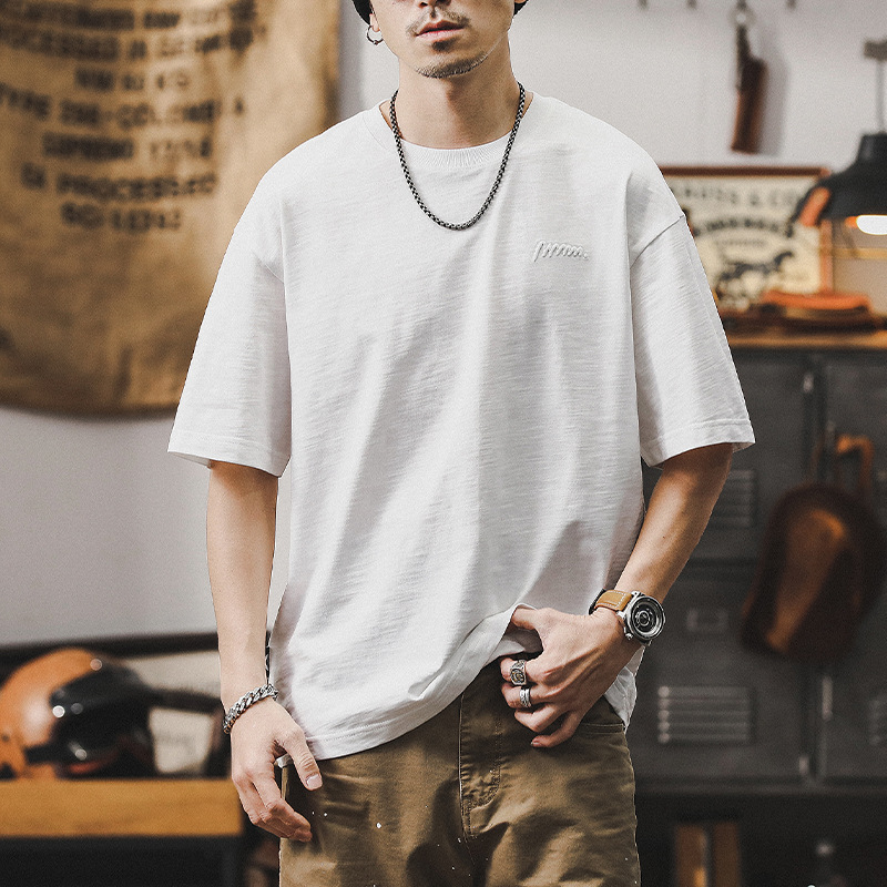 美式重磅男士短袖T恤夏季寬鬆大碼男裝2024新款寬鬆體恤男款