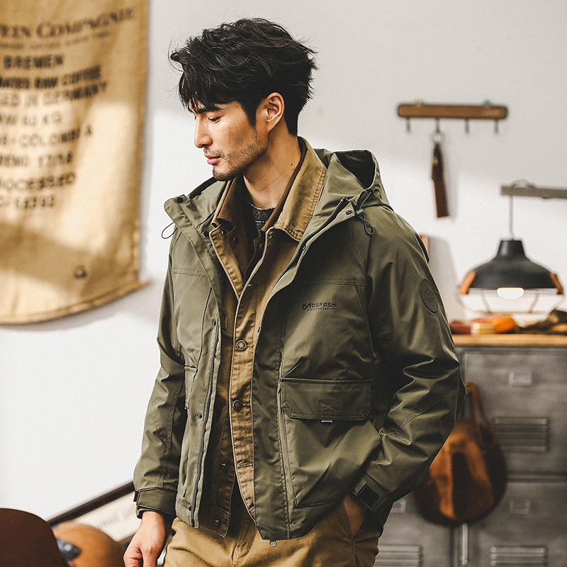 美式復古工裝外套男春秋2024新款連帽衝鋒衣男潮牌石墨烯夾克衣服