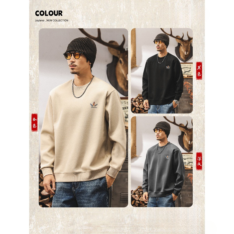 美式復古360g重磅男士秋季衛衣2025新款潮流印花寬鬆長袖圓領上衣