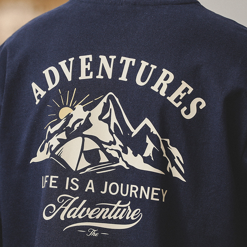 春季新款260g重磅T恤男長袖戶外山系印花2024年潮牌男士上衣