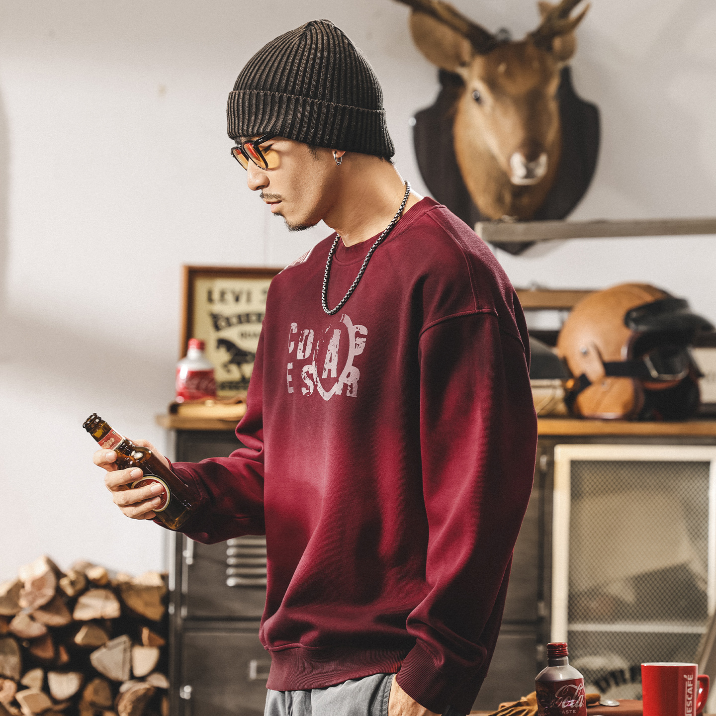 美式復古臟染水洗360g重磅衛衣男春秋2025新款潮牌寬鬆休閒上衣男