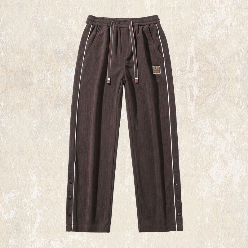 美式覆古高級感燈芯絨休閒褲男2024秋冬款重磅衛褲寬鬆垂感直筒褲