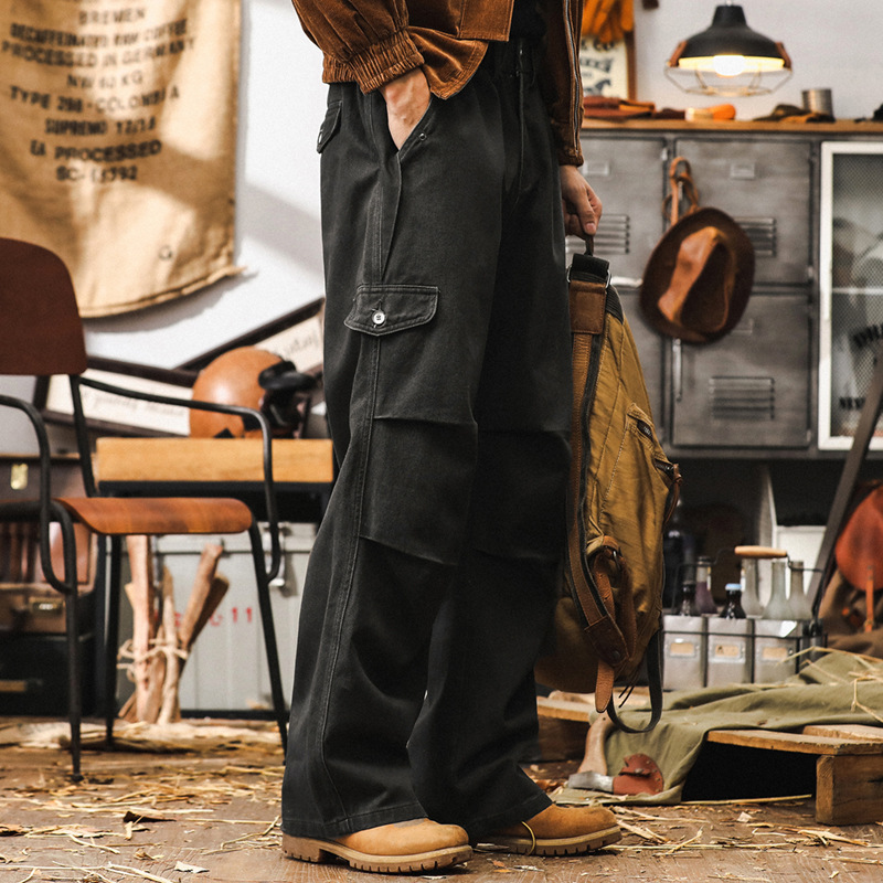 美式工裝褲子男秋季2024新款高街潮流休閒褲男潮牌寬鬆直筒傘兵褲