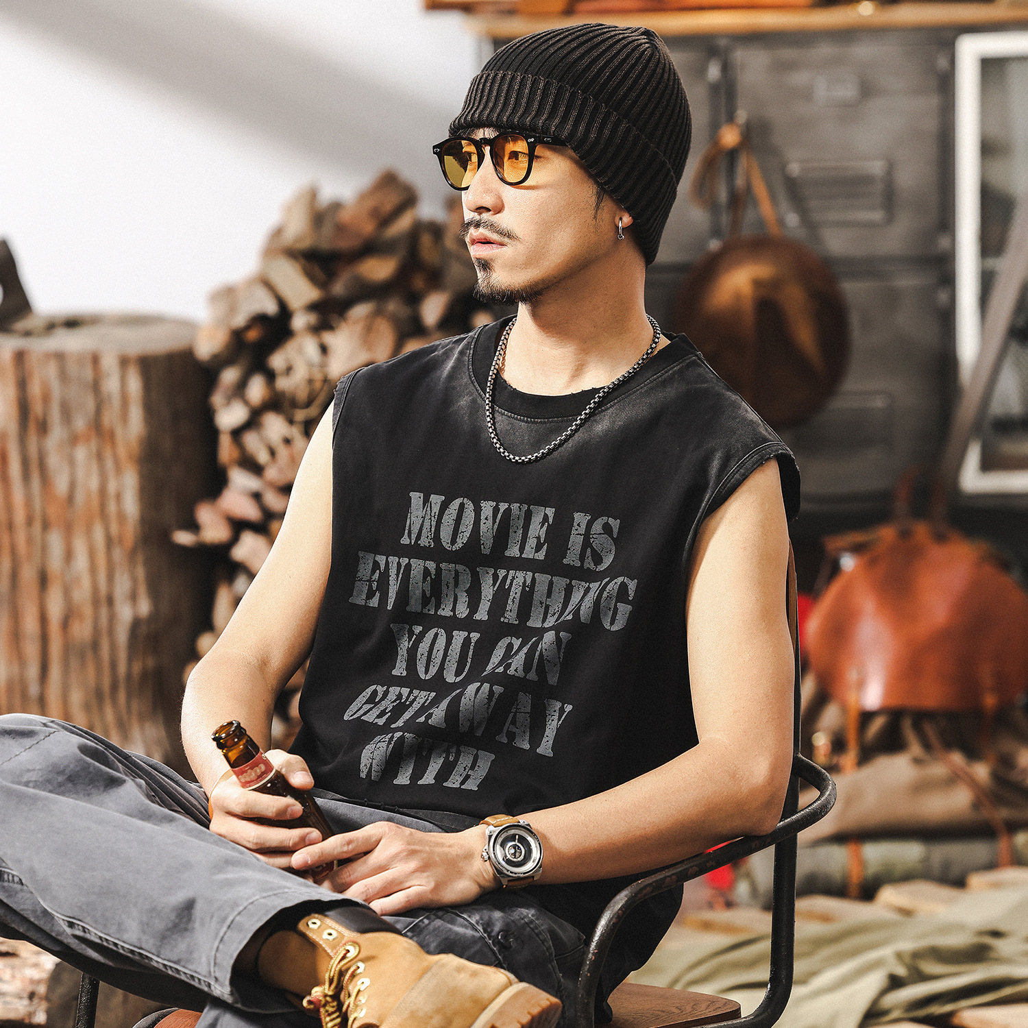 美式復古水洗運動健身坎肩背心男夏季2025新款潮流寬鬆無袖T恤男