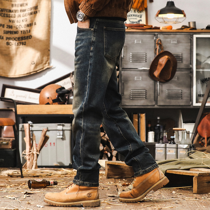 美式復古重磅高端牛仔褲男秋季2024秋季新款直筒做舊水洗休閒長褲