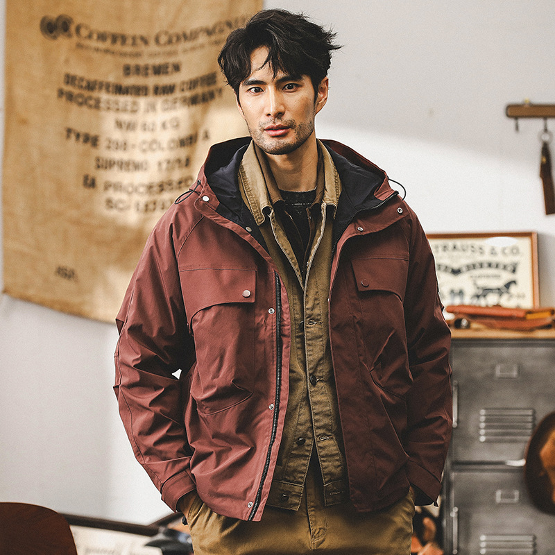 美式復古工裝外套男秋冬2024新款城市戶外通勤衝鋒衣男寬鬆夾克男