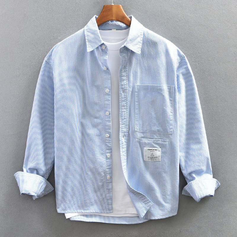 杰雷諾美式工裝簡約白色襯衫男長袖日系寬鬆潮牌襯衣外套男春秋款