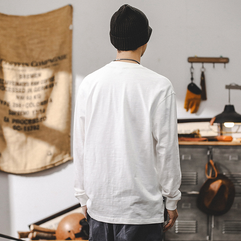 美式重磅長袖T恤男2024新款潮牌寬松白色上衣體恤男T春秋款打底衫