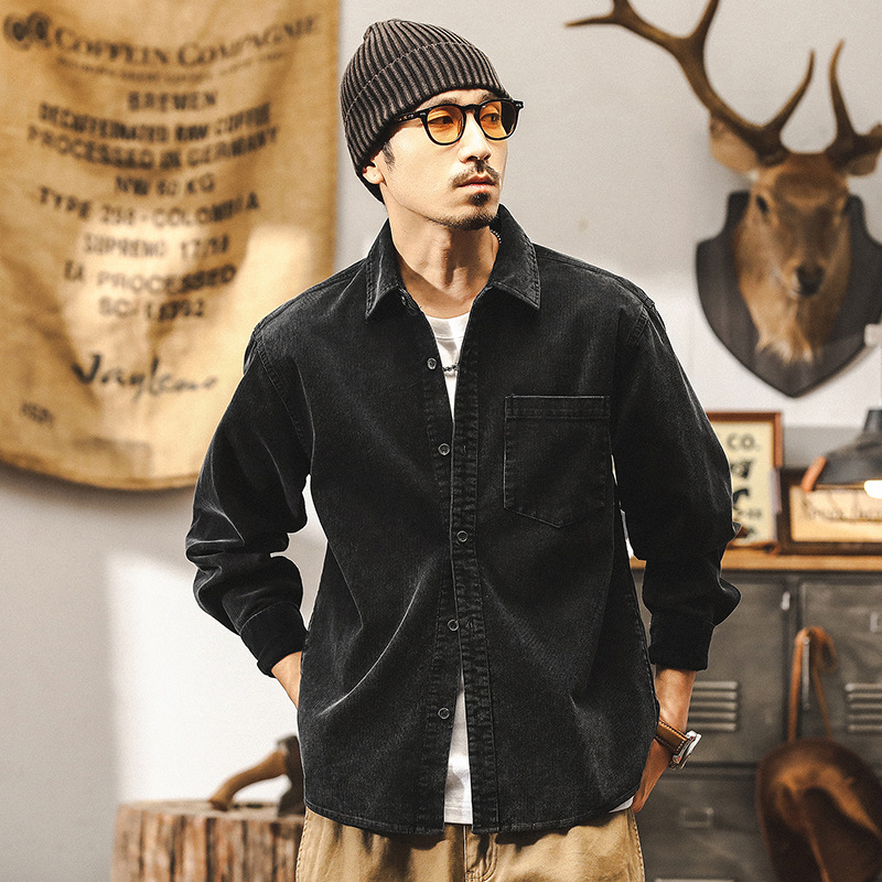 美式復古燈芯絨工裝襯衫男長袖秋季2024年新款阿美咔嘰休閒外套男