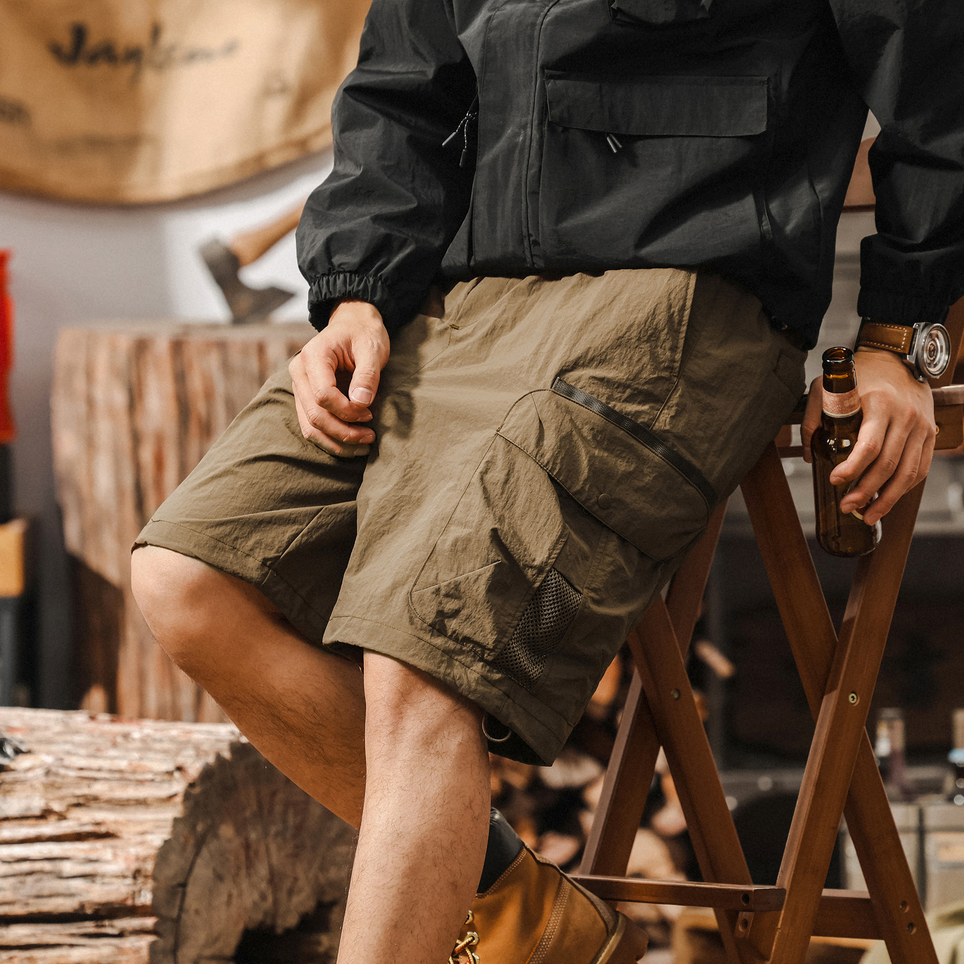 美式復古戶外機能風工裝短褲男夏季2025新款多口袋寬鬆男士五分褲