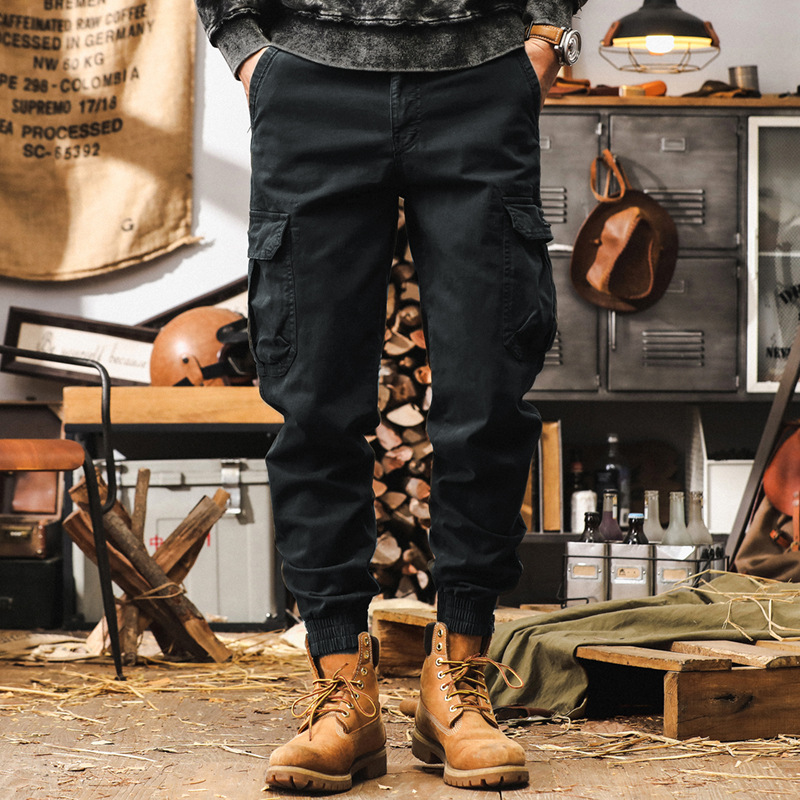 美式復古工裝褲子男秋季戶外機能戰術休閒褲男潮牌寬鬆男士束腳褲