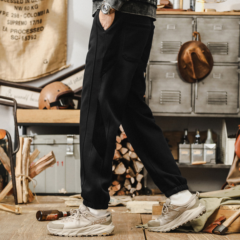 美式復古360g重磅休閒褲子男2024秋季新款慵懶風寬鬆直筒束腳衛褲