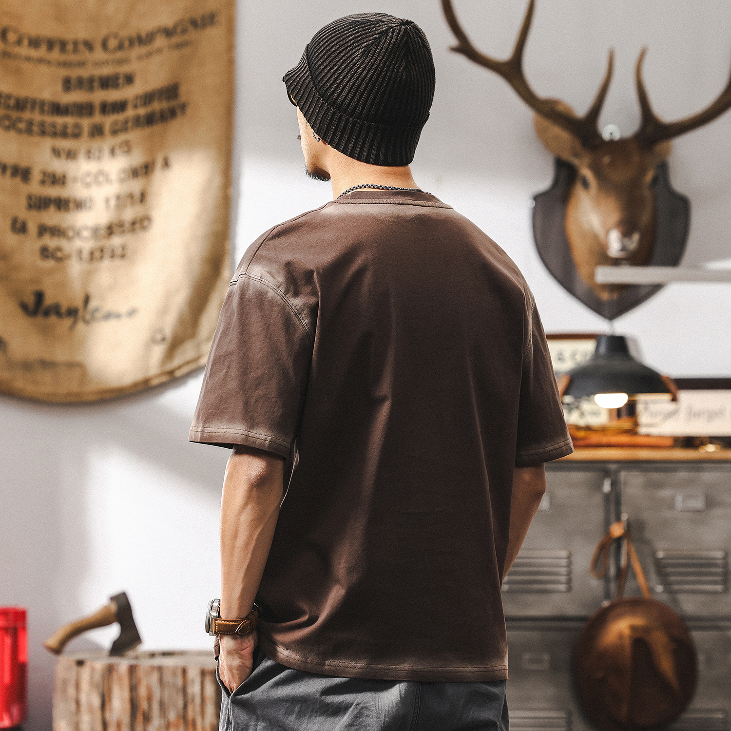 美式復古260g重磅男T恤短袖夏季高級感鋼印立體水洗漸變體恤