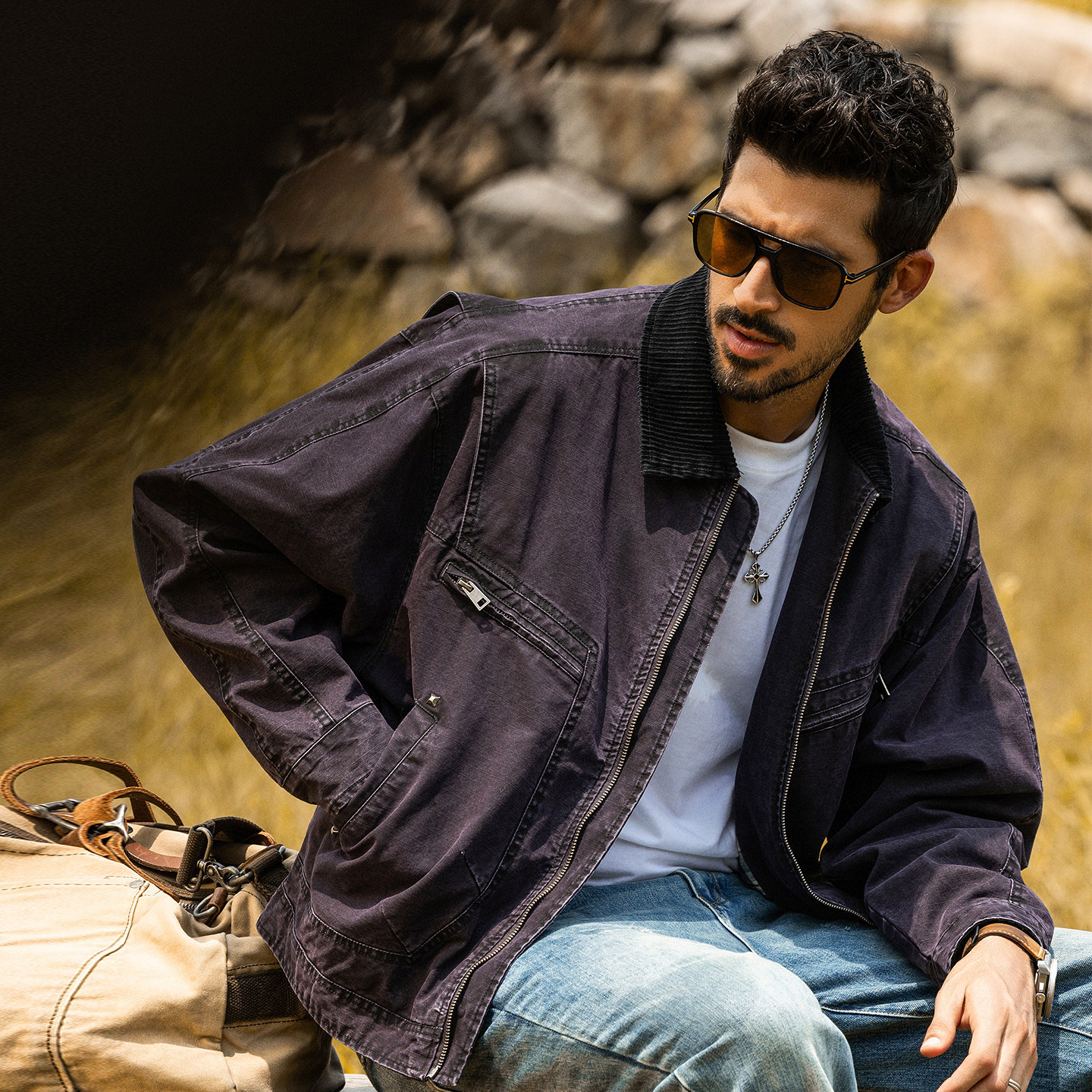 美式復古工裝夾克男短款寬鬆機車服春季新款機能硬漢獵裝男士外套