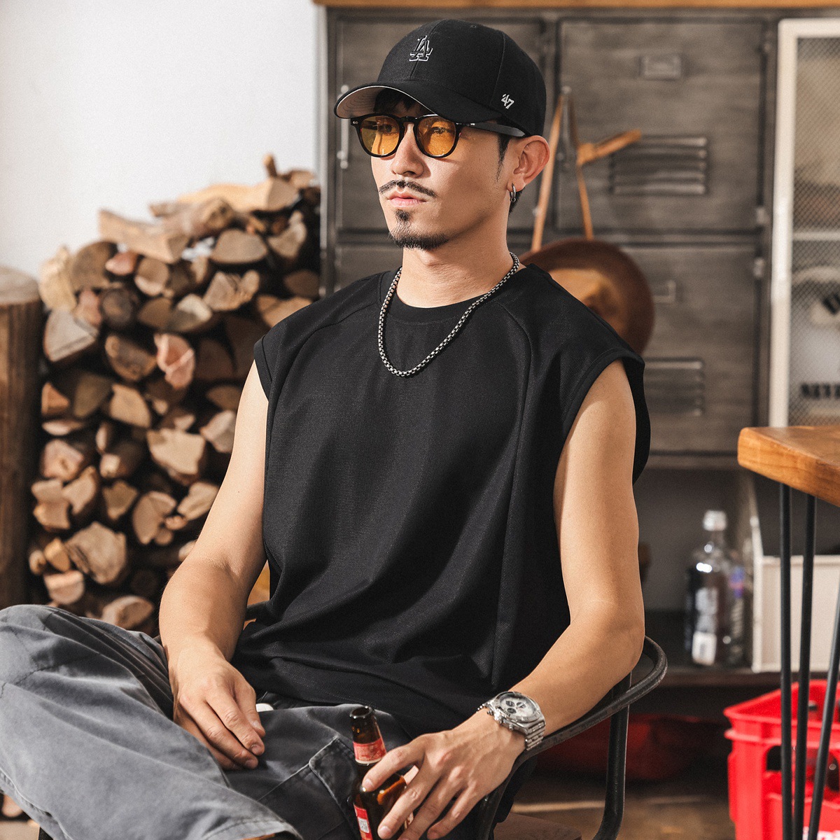 冰絲速乾健身運動背心男款夏季2025新款潮牌寬鬆無袖t恤坎肩上衣