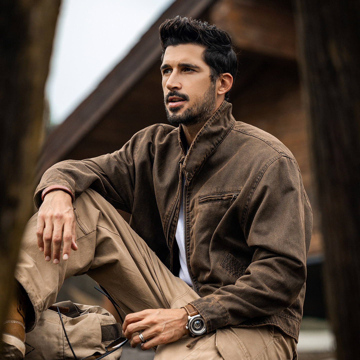 美式重磅復古油蠟皮工裝夾克男短款寬鬆潮牌硬漢獵裝春秋男士外套