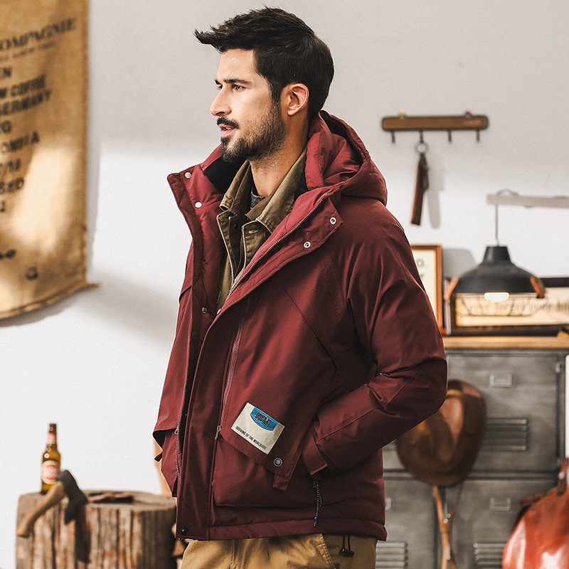 美式戶外工裝90灰鴨絨石墨烯羽絨服男冬季潮牌連帽工裝外套男秋冬