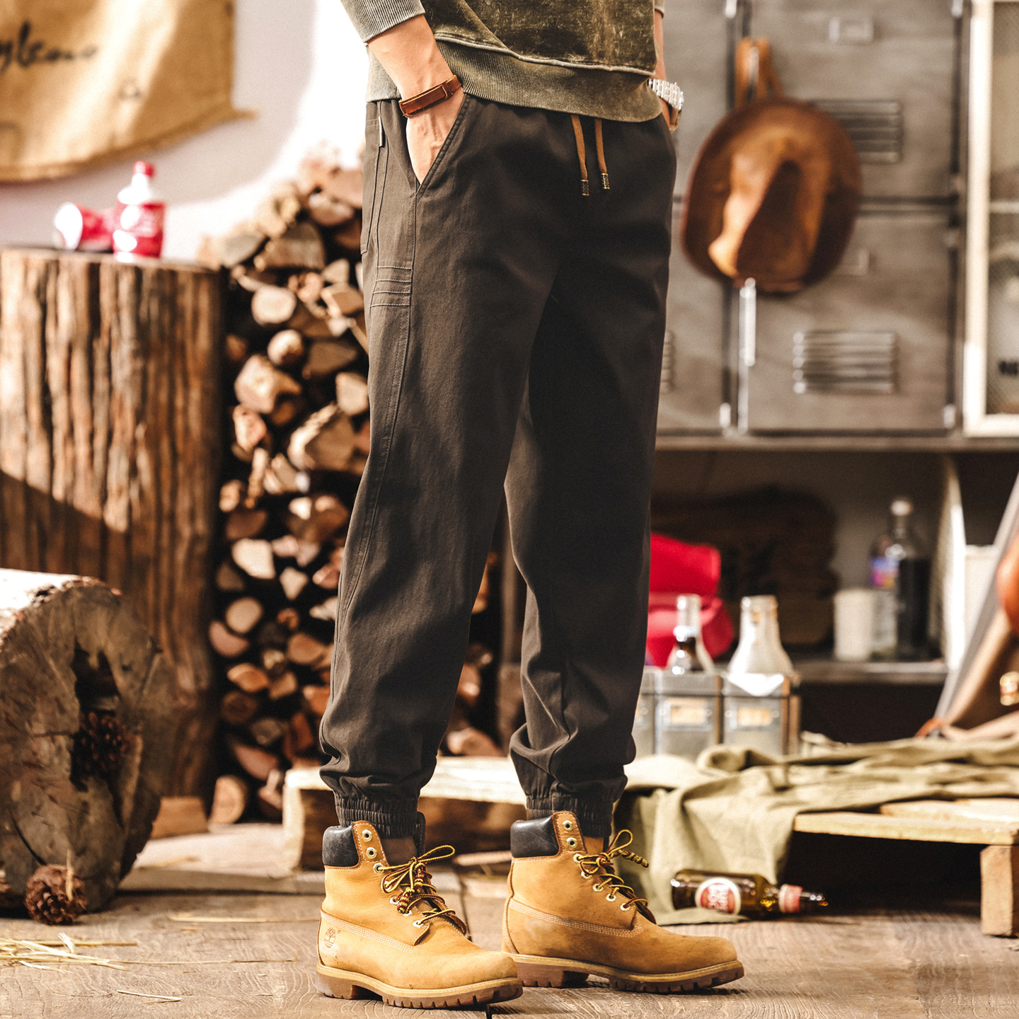 美式復古簡約潮牌工裝褲子男秋季新款男士休閒褲寬鬆大碼束腳褲潮