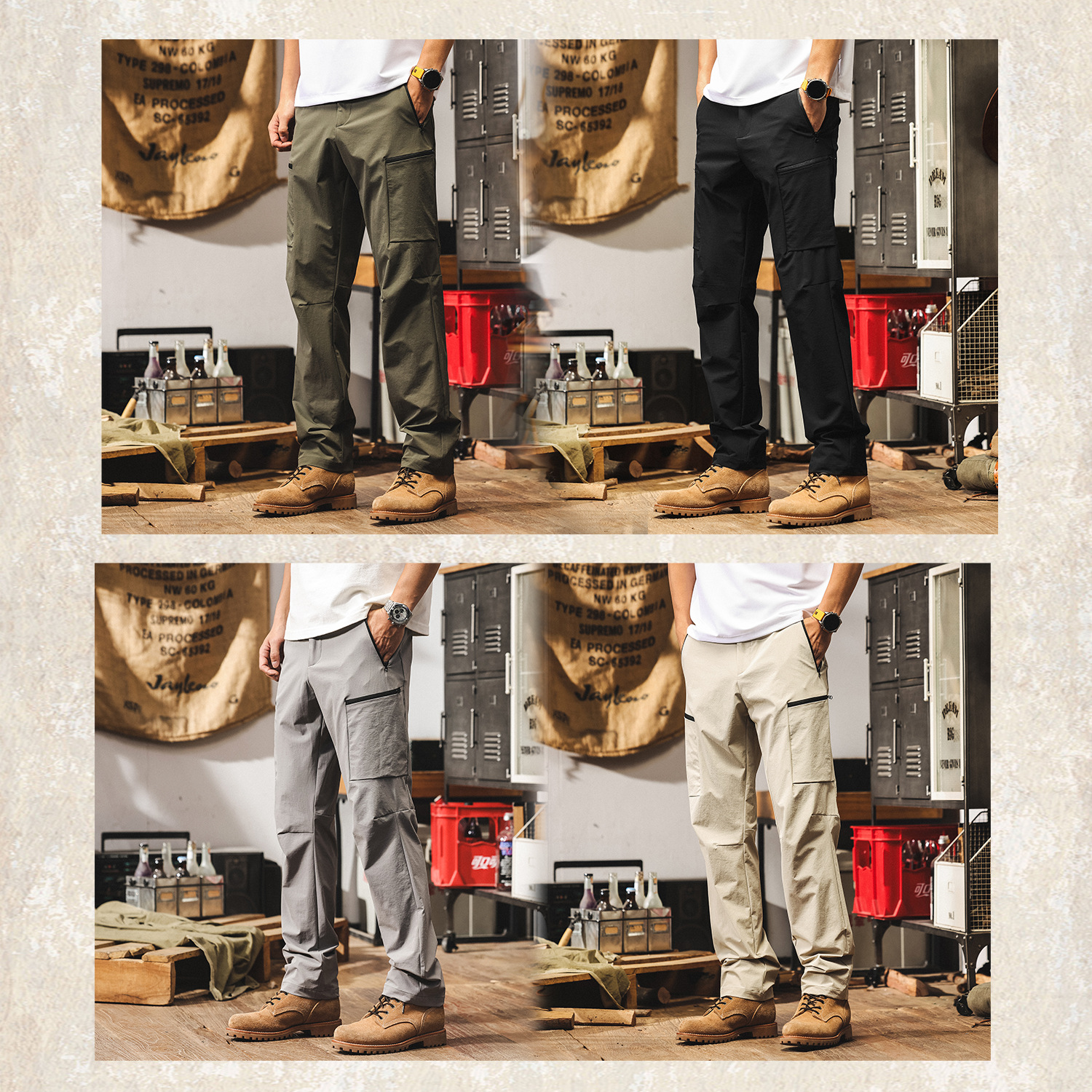 夏季戶外薄款男士休閒褲寬鬆冰絲涼感工裝褲子男潮牌直筒長褲