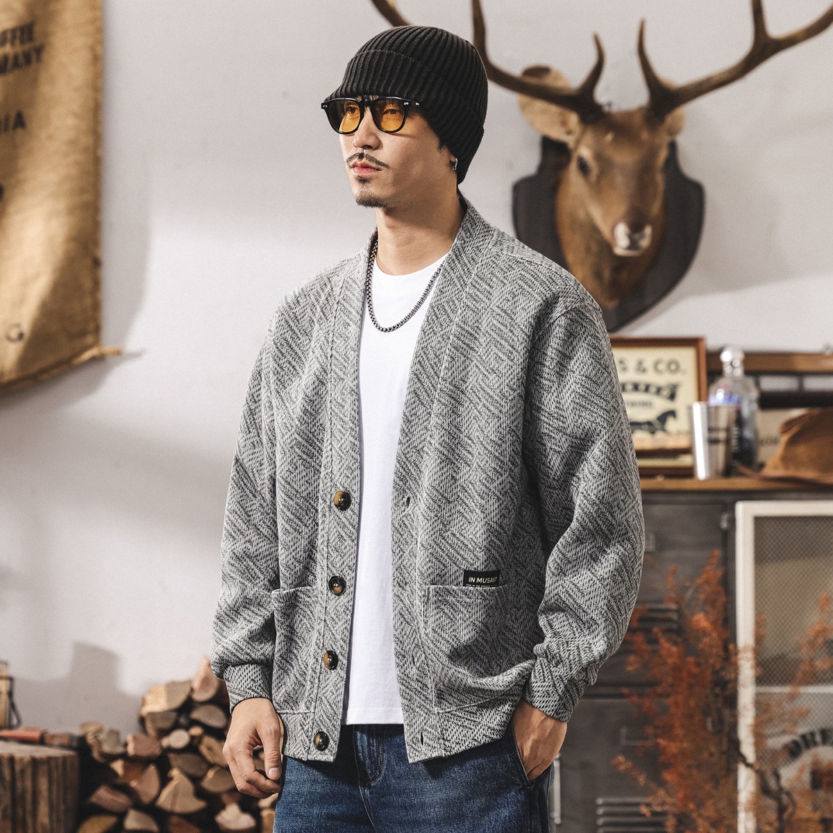 美式復古400g重磅開衫衛衣男春秋款寬鬆潮牌針織衫男秋季男士外套