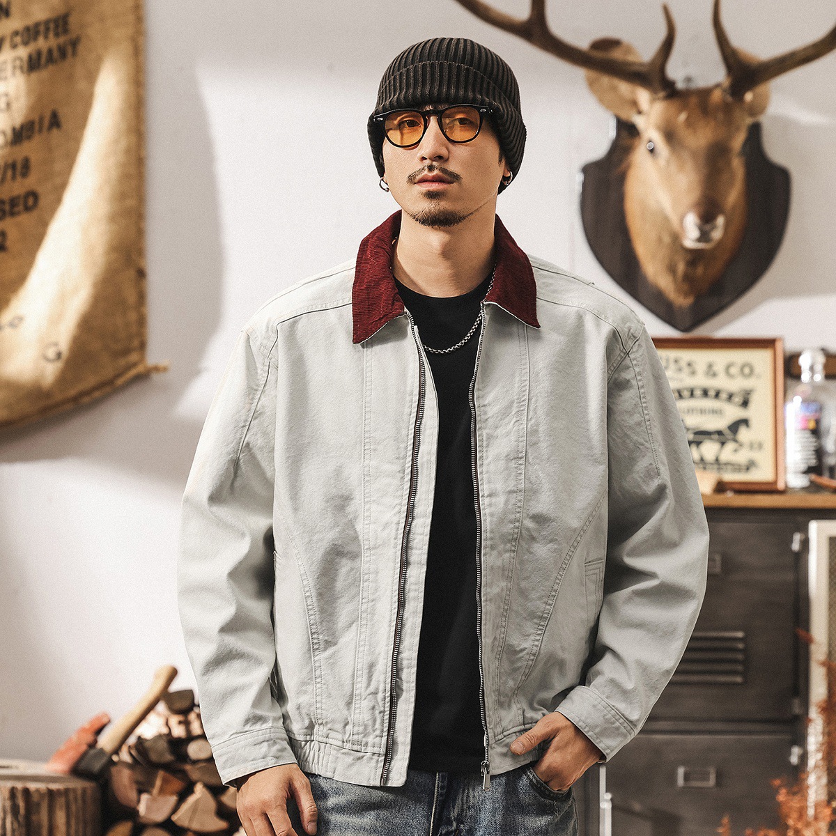 美拉德復古工裝夾克男春秋2025新款美式獵裝潮牌秋季寬鬆休閒外套