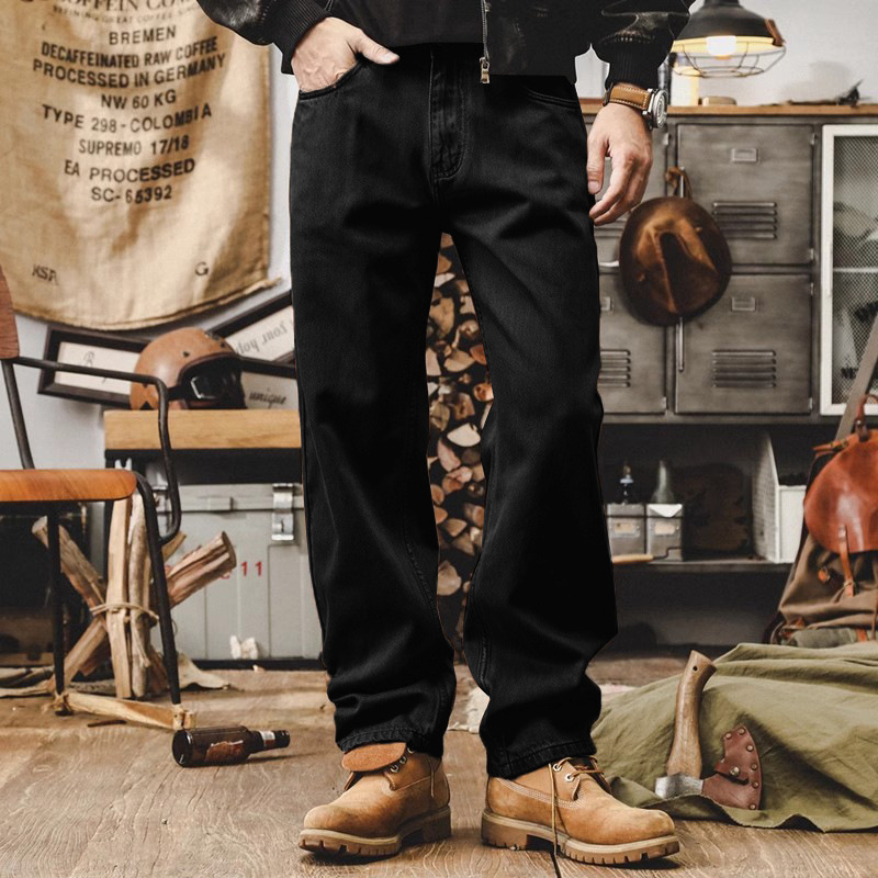 美式復古紫色牛仔褲男寬鬆直筒重磅工裝褲子男秋季丹寧潮流休閒褲