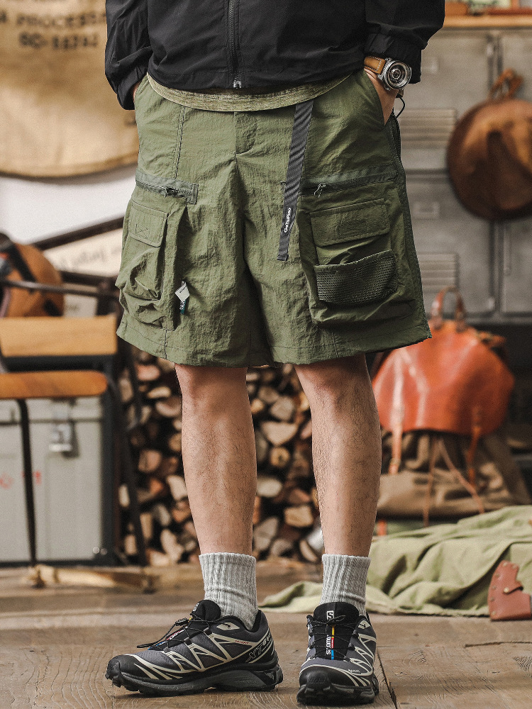 美式戶外速乾工裝短褲男夏季寬鬆機能多口袋男士休閒通勤五分褲潮