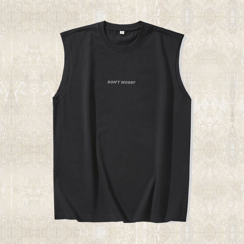 涼感防曬新疆長絨棉美式親膚運動背心男寬鬆夏季坎肩無袖重磅T恤