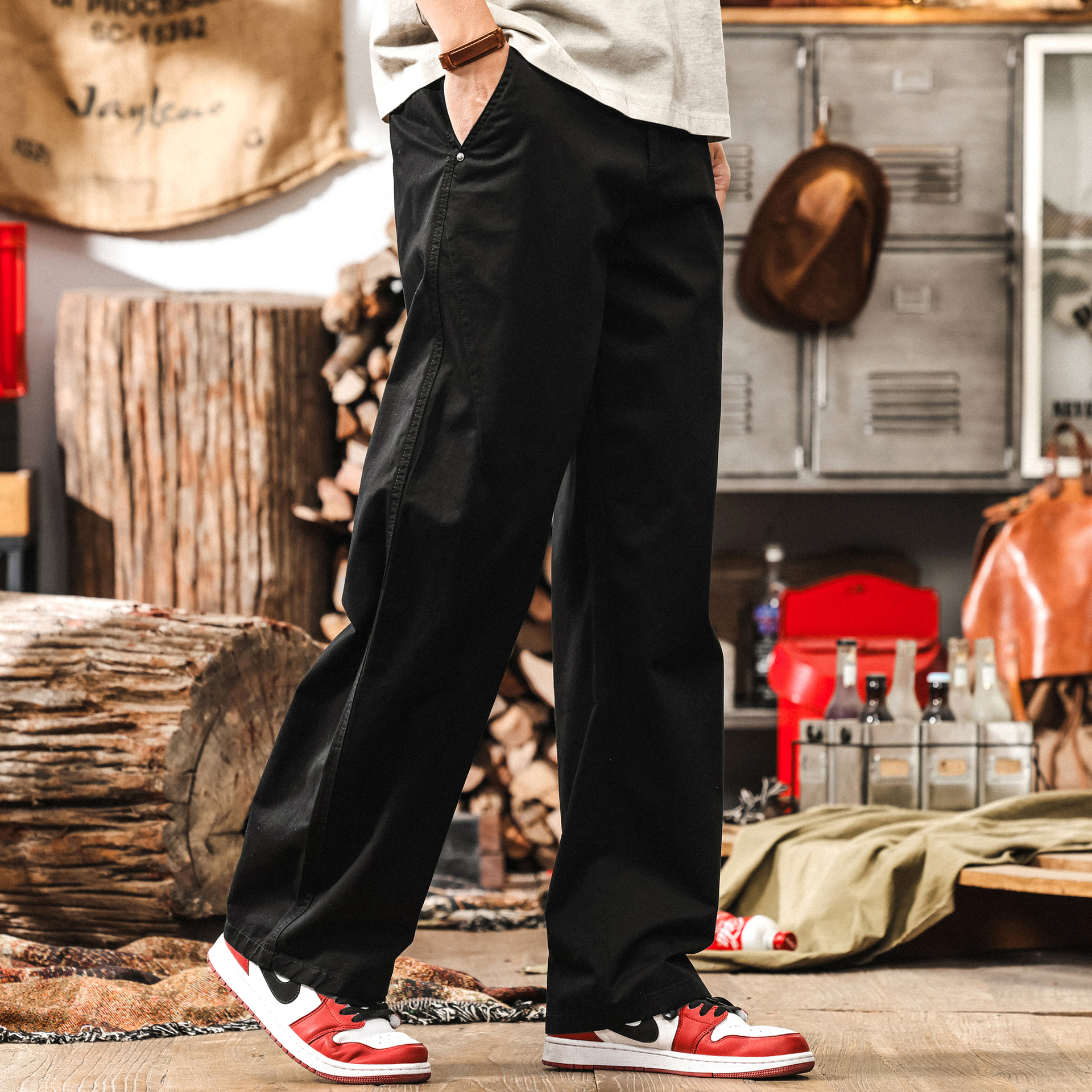 美式復古鬆弛感直筒工裝褲男夏季2025新款寬鬆水洗闊腿褲子男