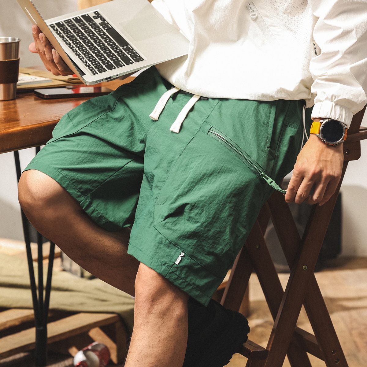 美式山系冰絲短褲男士2025新款夏季薄款潮牌寬鬆大碼休閒五分褲男