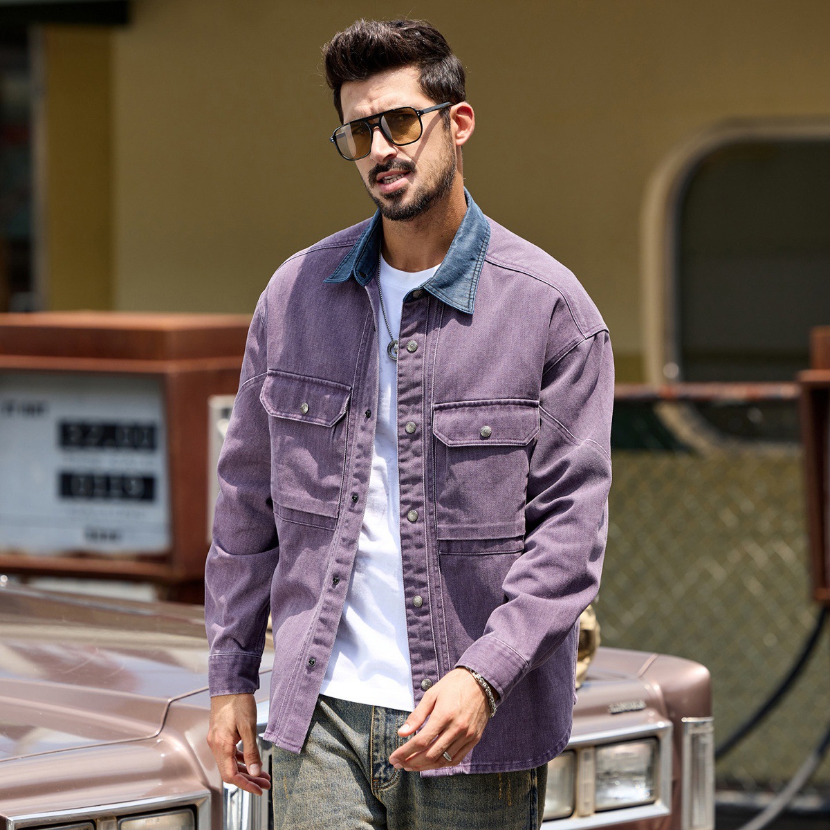 美式復古工裝襯衫男春季2026新款寬鬆硬漢帥氣獵裝夾克外套男春秋