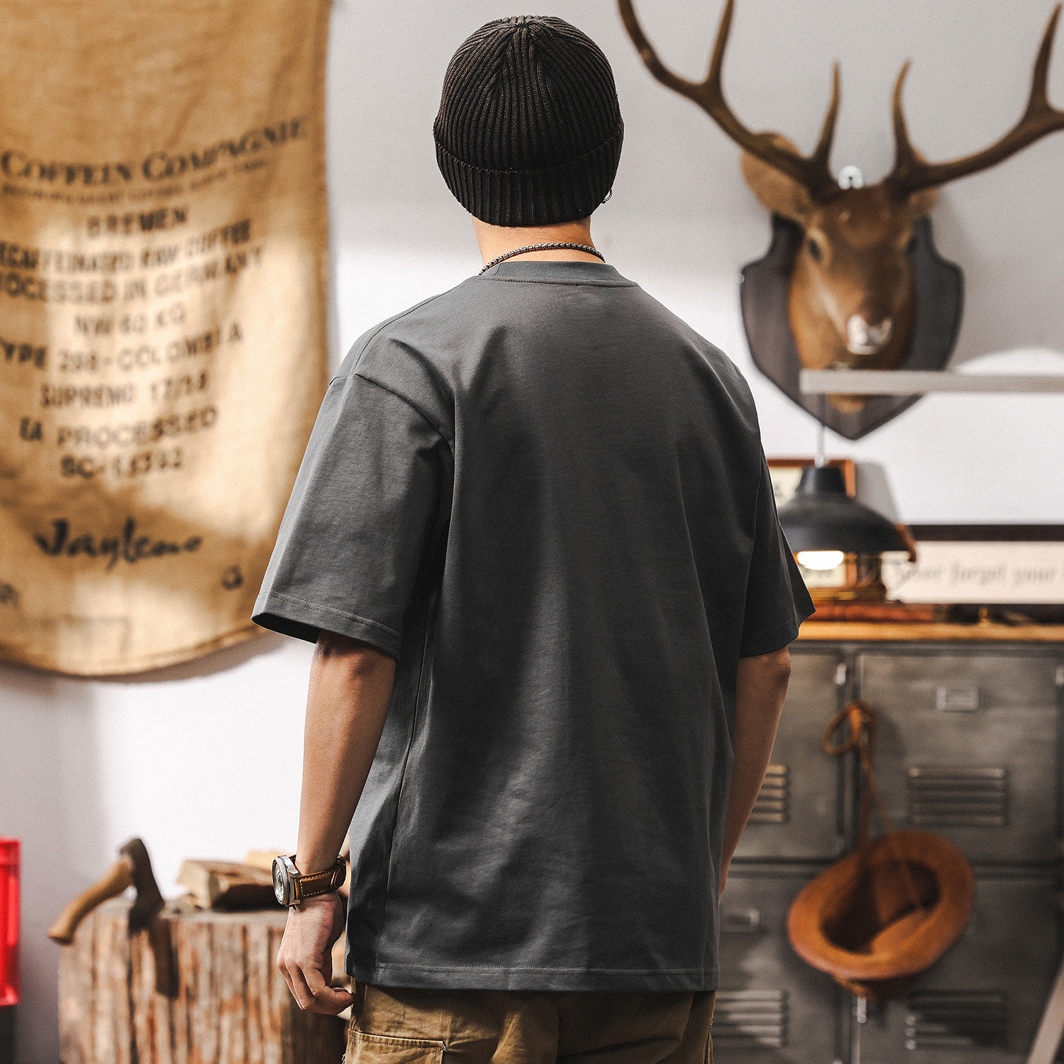 美式復古300g重磅T恤男夏季短袖2025新款潮流印花寬鬆上衣男T男裝