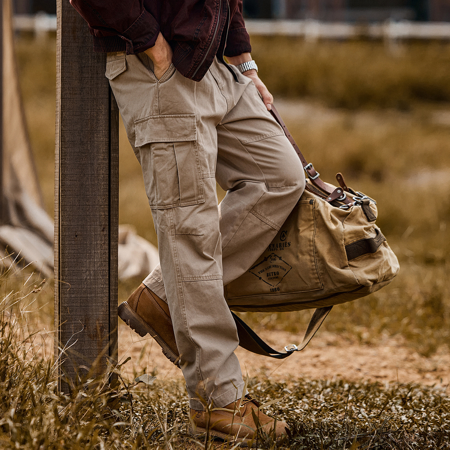 美式復古重磅工裝褲子男冬季加厚潮牌戶外機能傘兵褲寬鬆休閒長褲