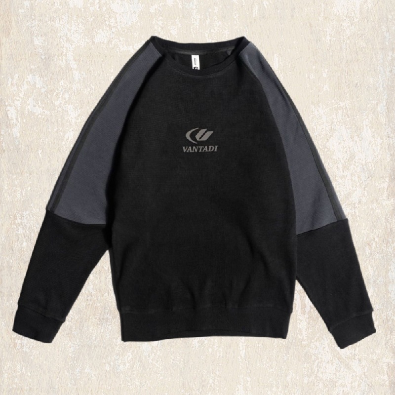 美式復古350g重磅衛衣男秋冬款潮牌肌理感華夫格秋季長袖T恤男士