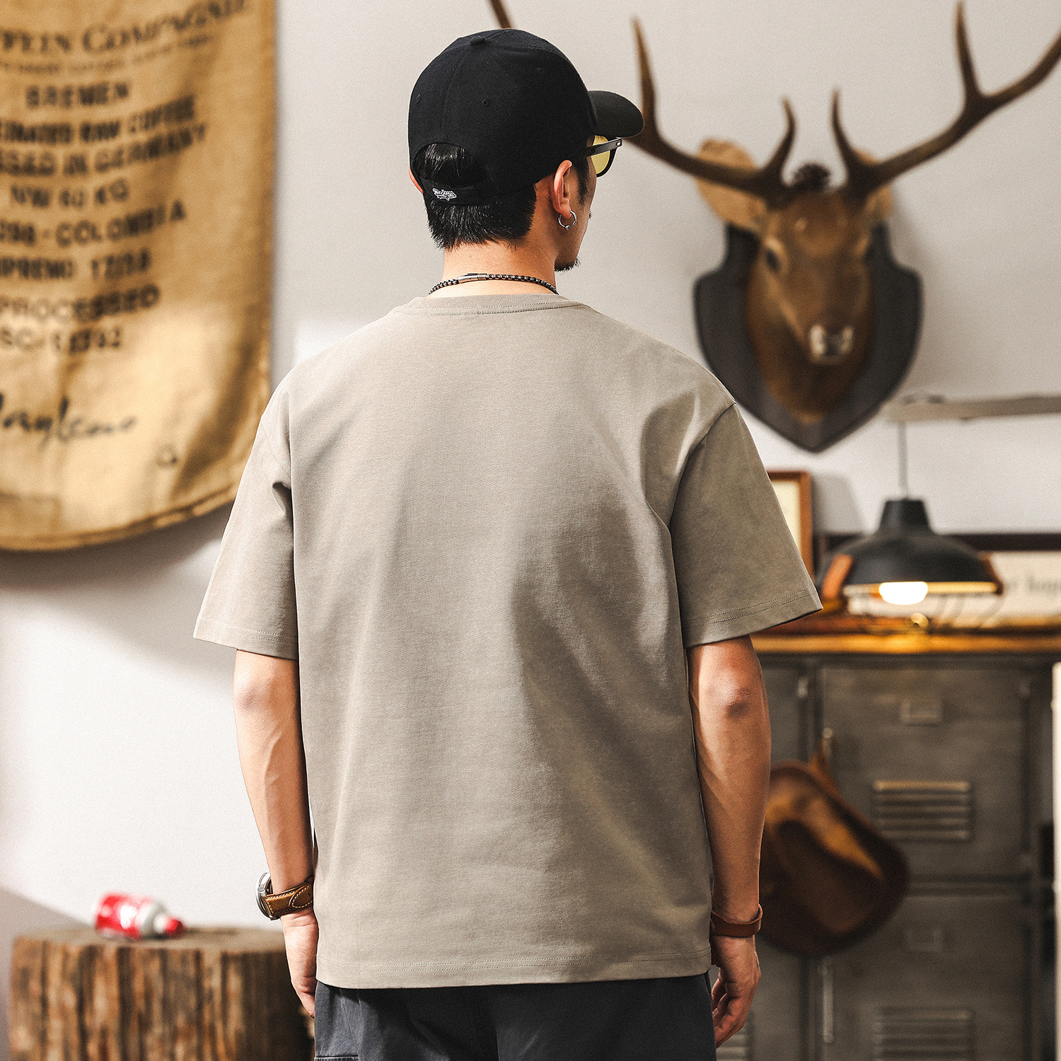 三本針雙紗精梳棉重磅300g夏季T恤男士短袖美式復古蠟染寬鬆上衣