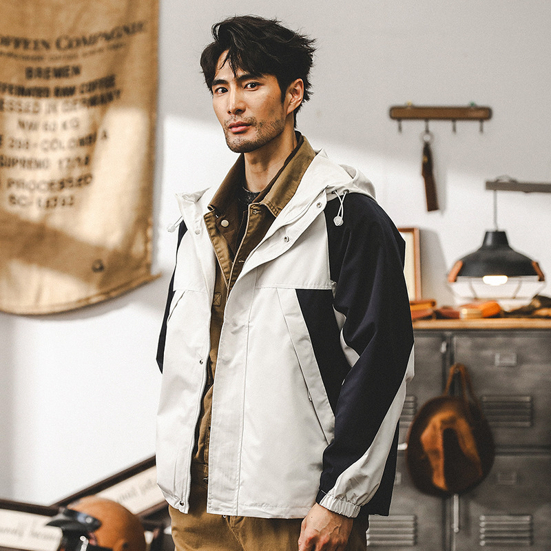 美式夾克外套男春秋款連帽寬鬆機能山系戶外徒步運動防水衝鋒衣男