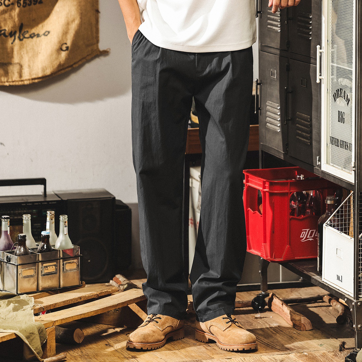 美式復古軍綠色褲子男款夏季薄款速幹工裝褲寬鬆直筒男士休閒長褲