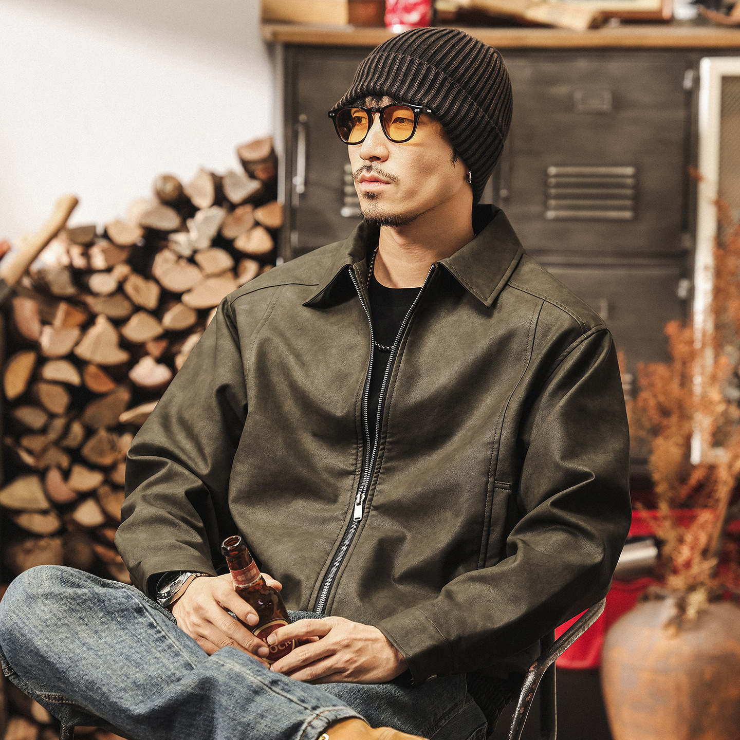 美式復古廢土風做舊皮衣外套男春秋新款寬鬆潮流帥氣飛行員皮夾克