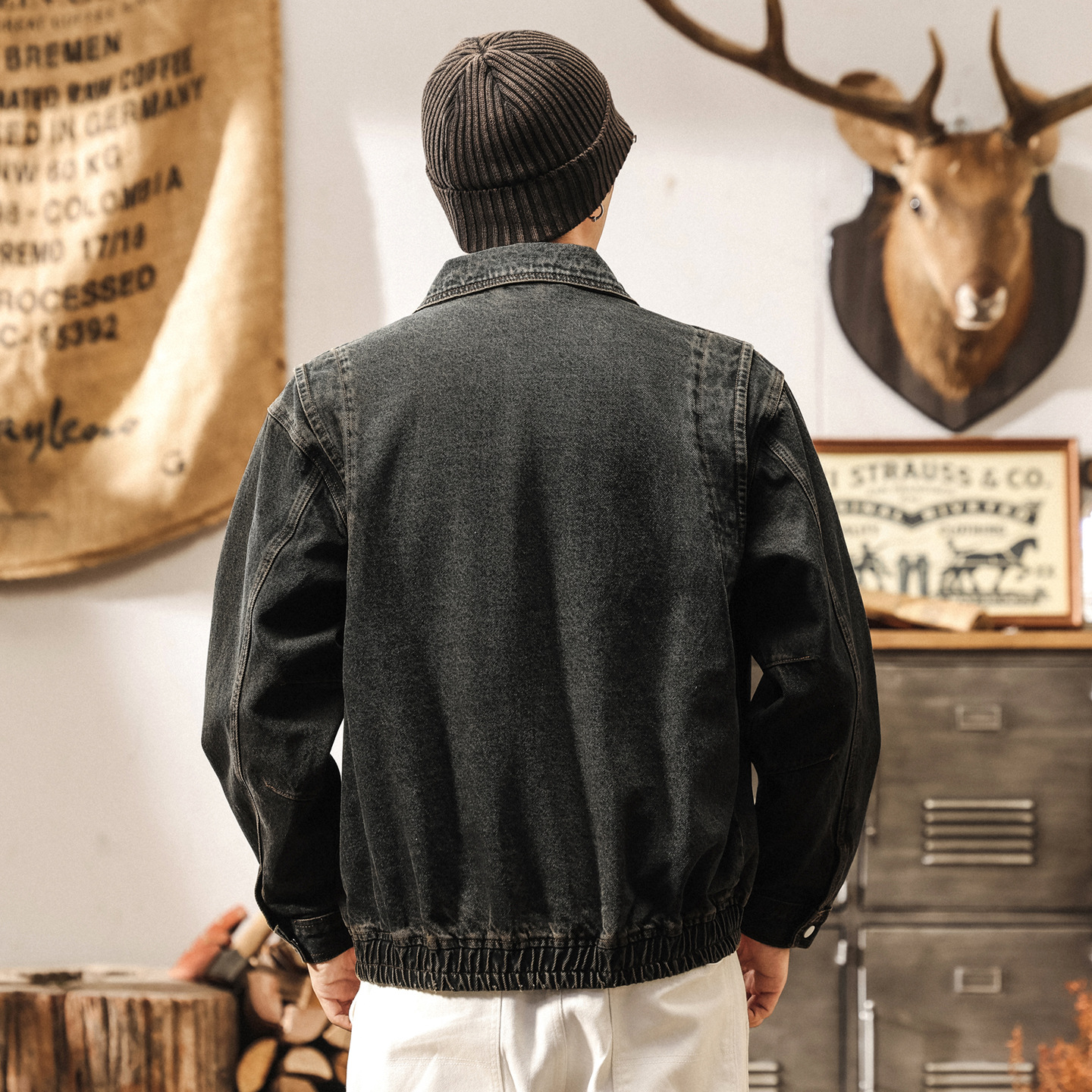 美式重磅復古牛仔外套男秋春新款納米做舊潮牌寬鬆休閒夾克男秋季