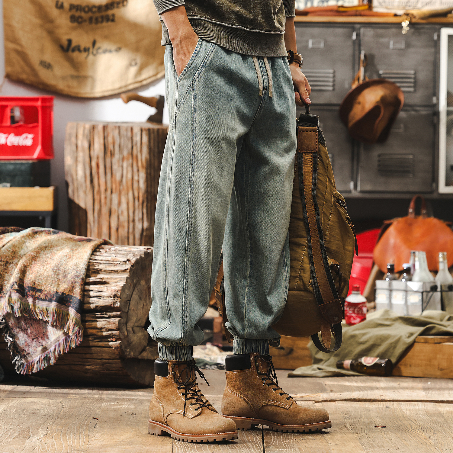 美式復古萊賽爾工裝褲子男潮牌牛仔褲男款夏季2025新款寬鬆束腳褲