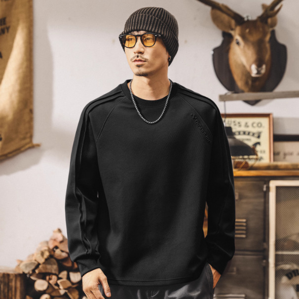 美式復古300g重磅t恤男長袖秋季2025新款圓領衛衣男春秋寬鬆上衣T