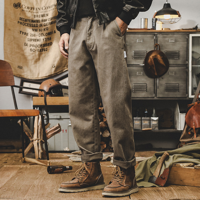 杰雷諾美式復古重磅工裝褲子男秋季潮牌百搭炒洗寬鬆直筒休閒長褲
