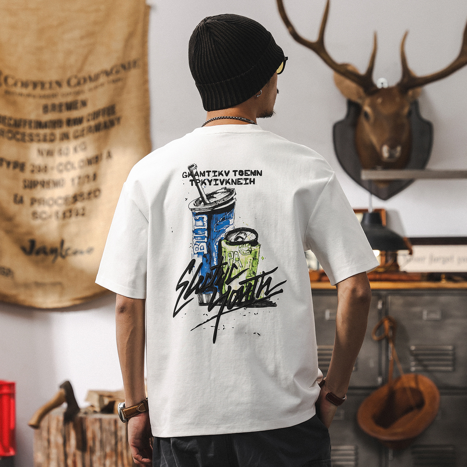 40支科技涼感T恤男夏季短袖2025新款潮流立體拉漿印花寬鬆上衣男T