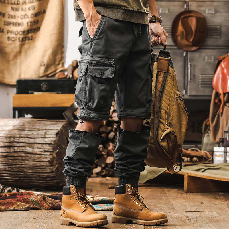 美式復古工裝褲子男秋季潮牌寬鬆休閒褲男戶外機能獵裝束腳戰術褲