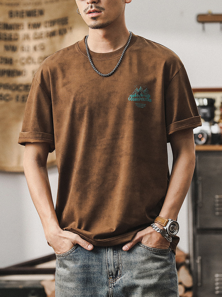 涼感T恤男短袖夏季美式復古潮牌山系戶外男士上衣2024新款半袖男