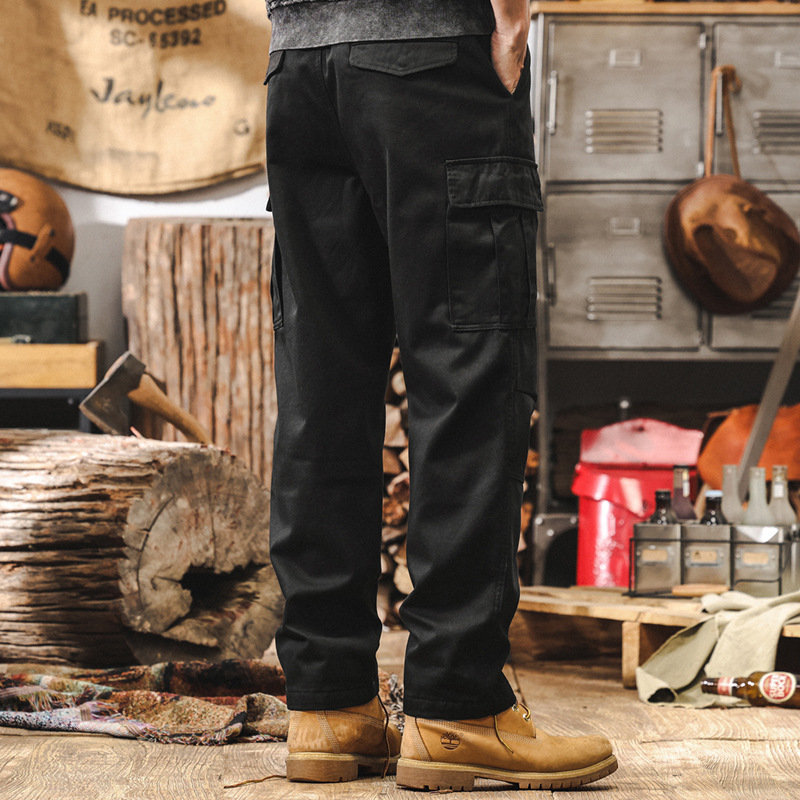 美式復古重磅工裝褲子男秋冬款潮牌寬鬆直筒戰術機能加絨休閒長褲