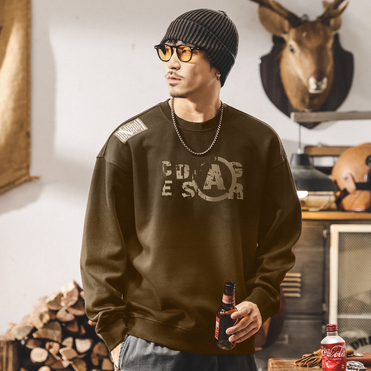 美式復古臟染水洗360g重磅衛衣男春秋2025新款潮牌寬鬆休閒上衣男