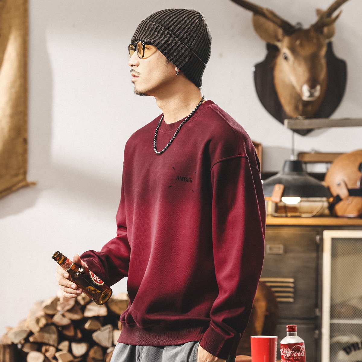 美式復古360g重磅衛衣男春秋新款潮牌漸變水洗寬鬆大碼休閒上衣男