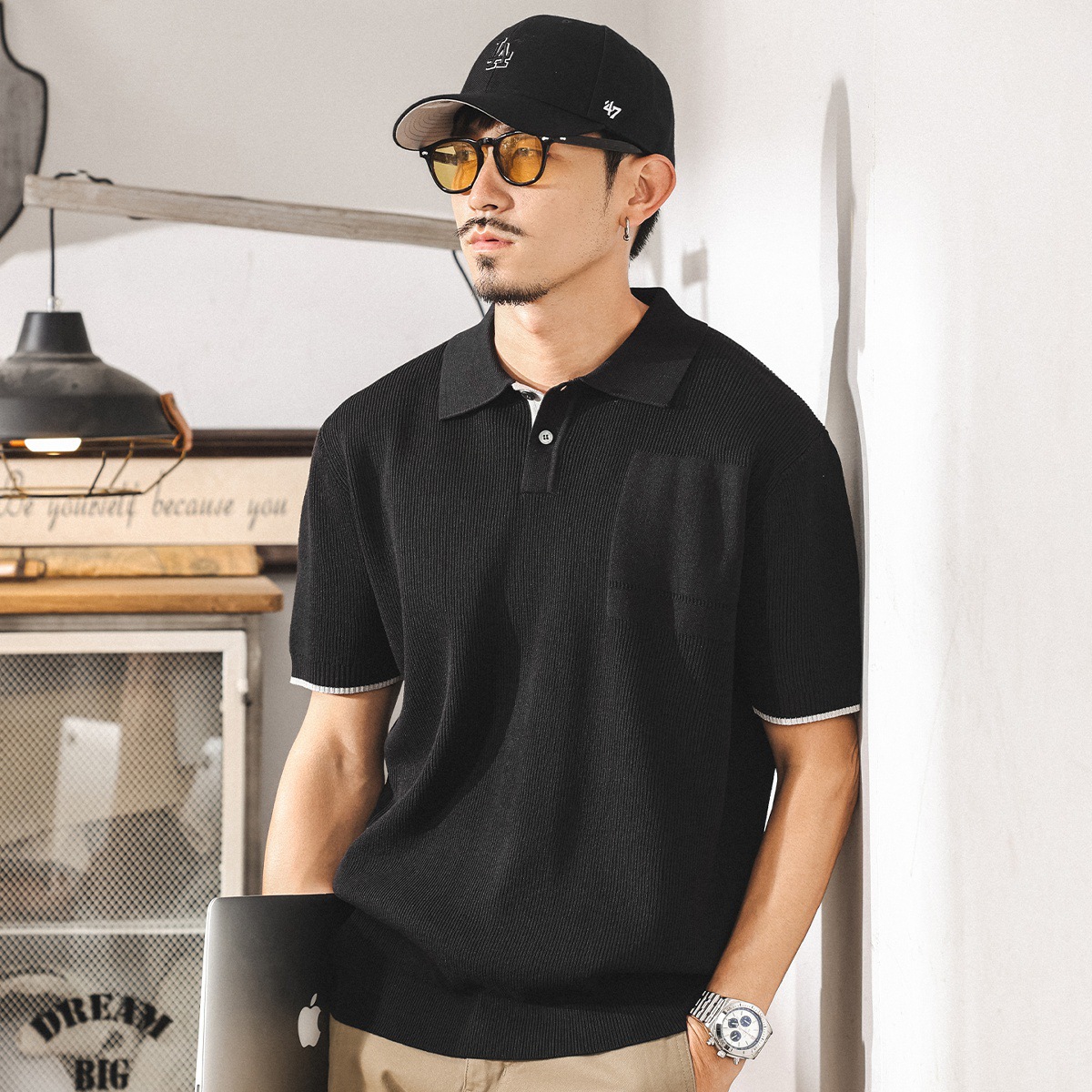 夏季新款針織POLO衫男士短袖輕熟商務通勤男裝休閒毛衣男美式t恤
