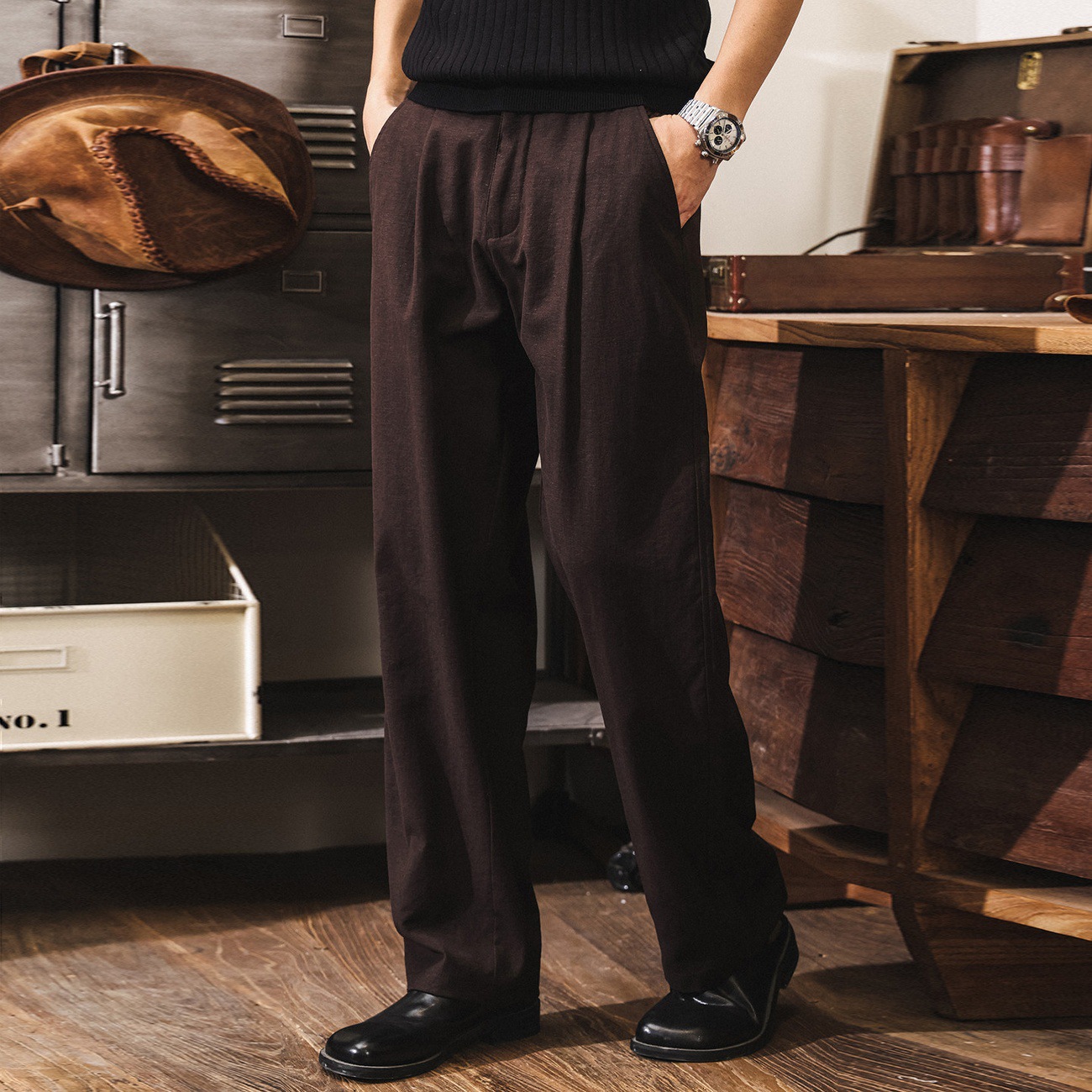 萊賽爾垂感復古莫瑞老錢風亞麻褲子男夏季薄款寬鬆休閒直筒長褲男